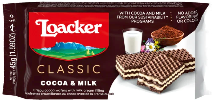 Loacker Wafer Cocoa & Milk 12 x 45 g